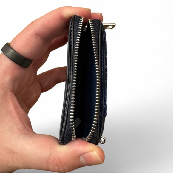 Coach - NWT - Denim and leather Quilted Card Holder with Chain - Picture 4 of 7